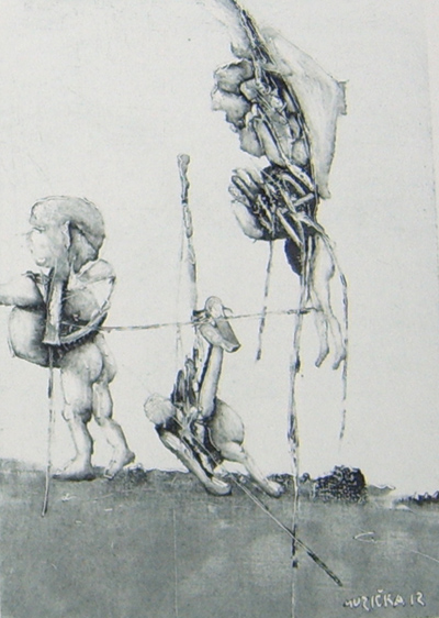 Dítě a žena s beránkem, 2012, 22x16, monotyp