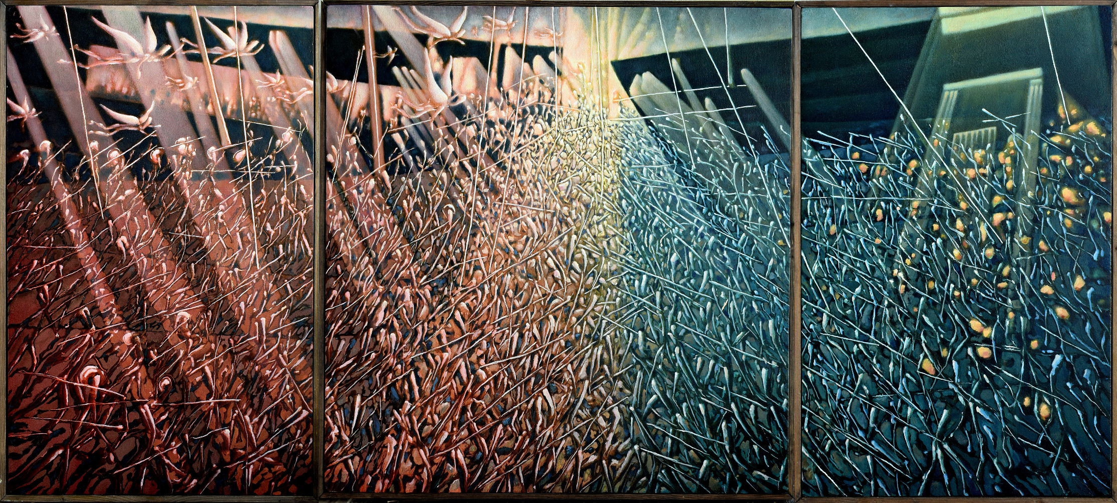 ARMAGEDON, 2016 triptych, 61x135, olej, dv desky